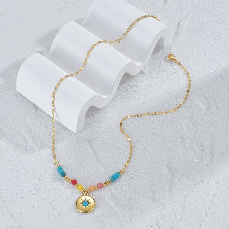 Collier pendentif turquoise Olivenorma en acier titane 14 carats 