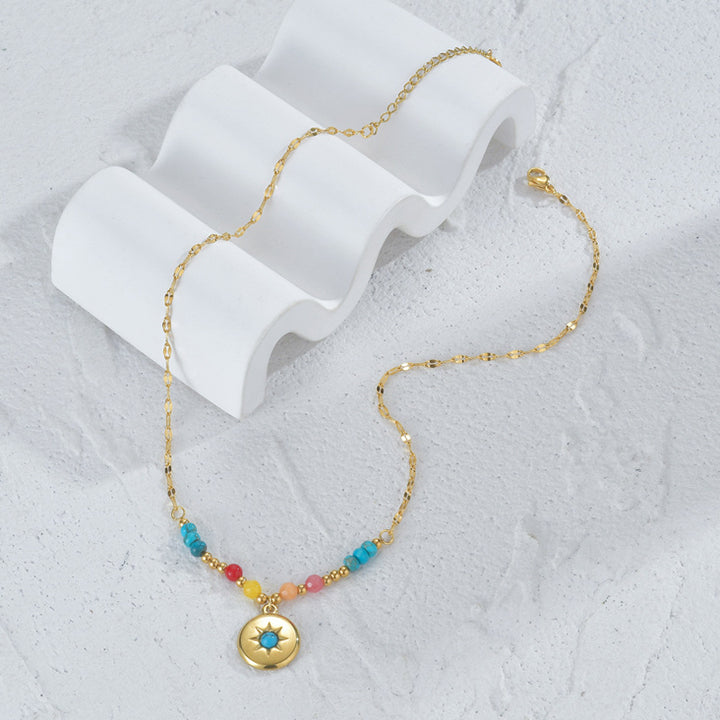 Collier pendentif turquoise Olivenorma en acier titane 14 carats 