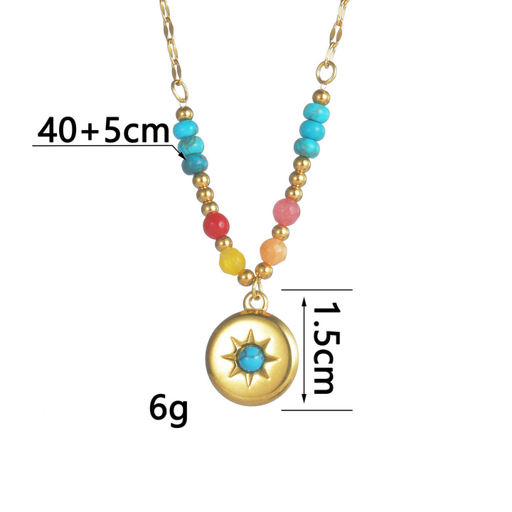 Collier pendentif turquoise Olivenorma en acier titane 14 carats 