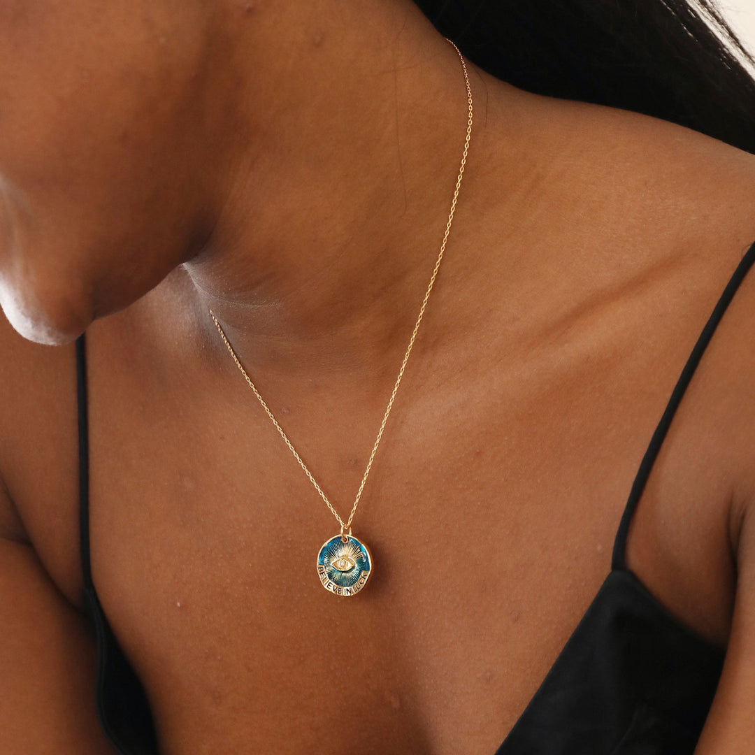Collier pendentif mauvais œil Olivenorma « Believe In Luck »