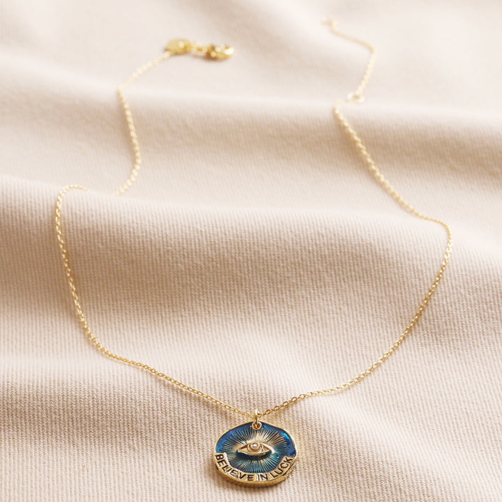 Collier pendentif mauvais œil Olivenorma « Believe In Luck »