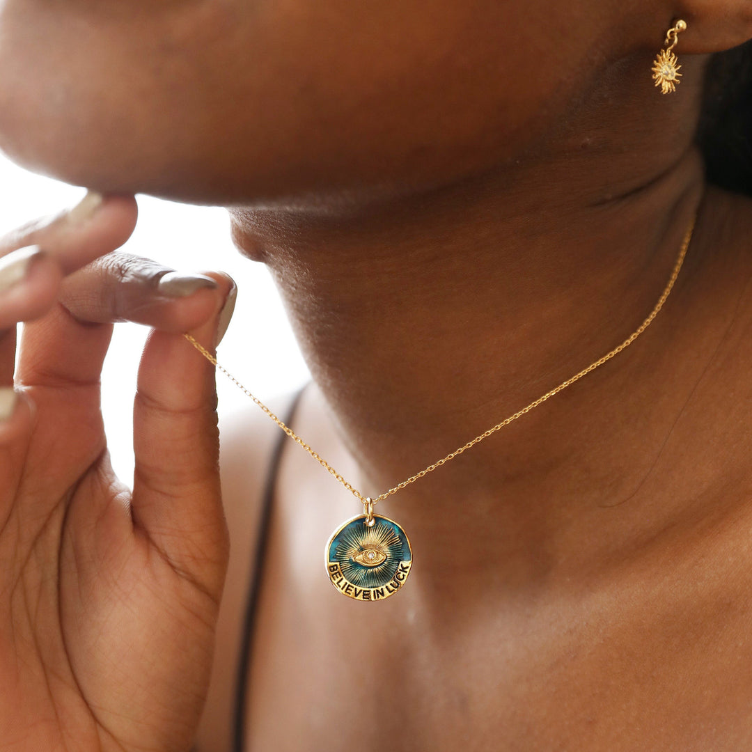 Collier pendentif mauvais œil Olivenorma « Believe In Luck »