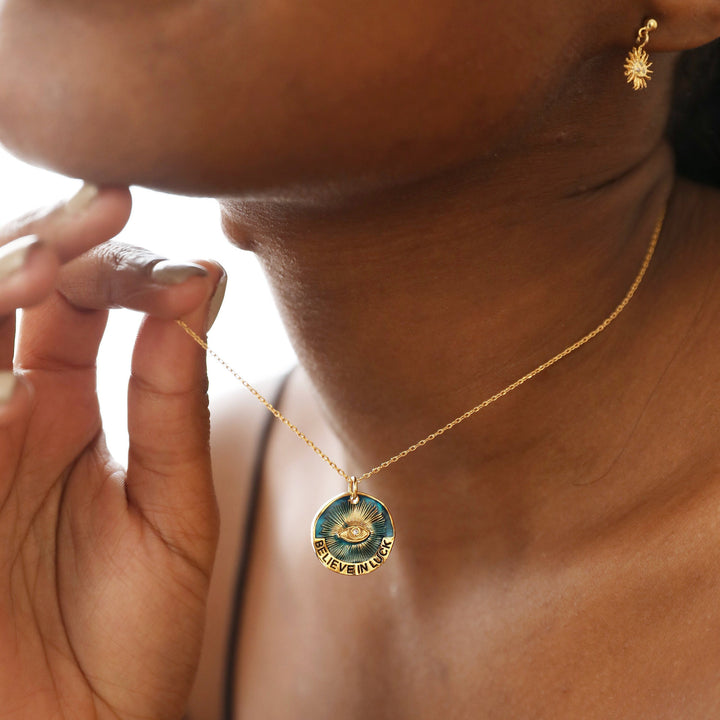 Collier pendentif mauvais œil Olivenorma « Believe In Luck »