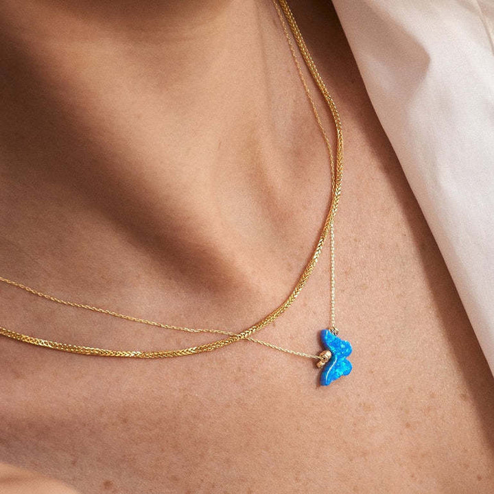 Collier pendentif papillon en opale bleue Olivenorma 