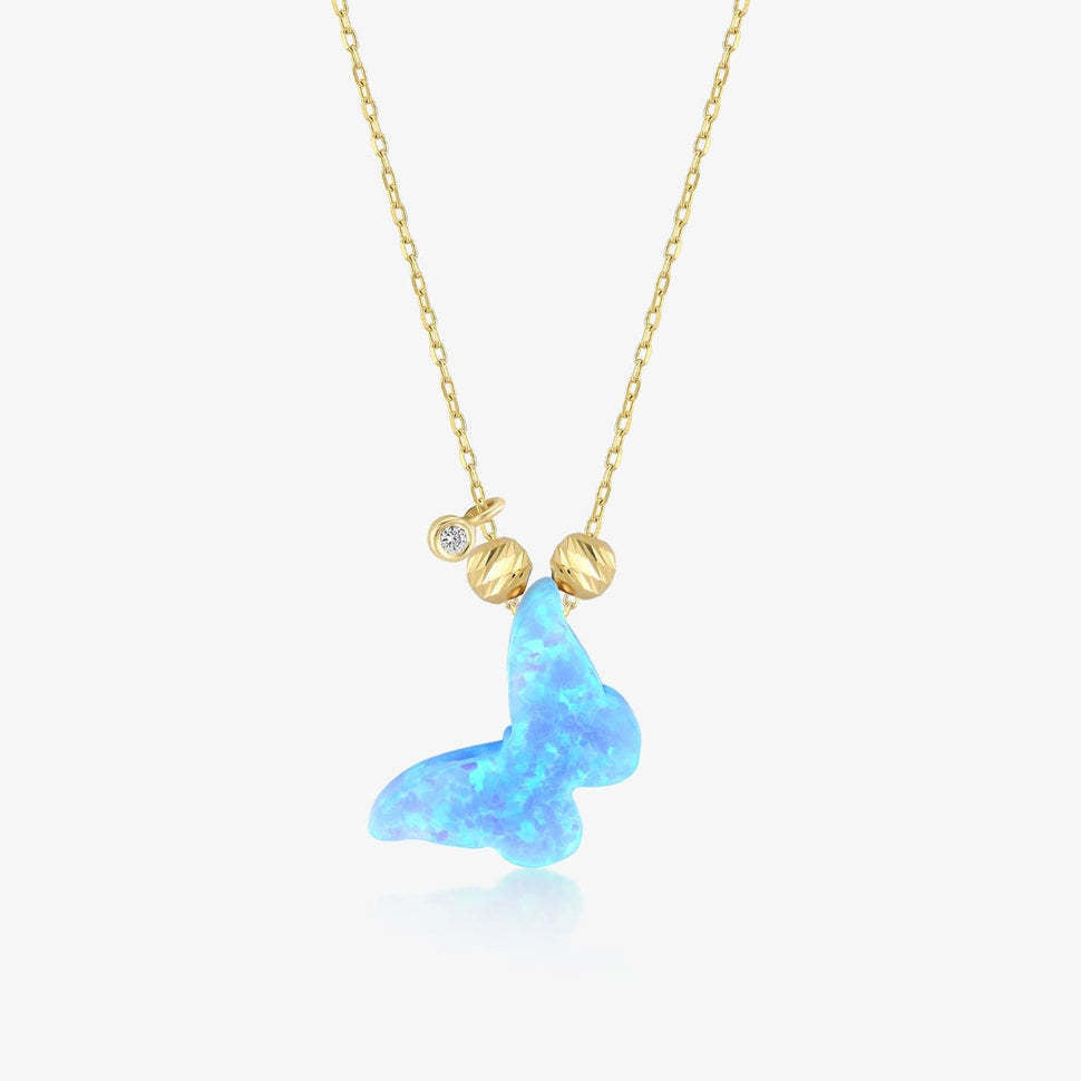 Collier pendentif papillon en opale bleue Olivenorma 