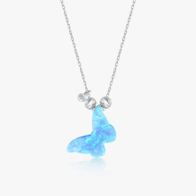Collier pendentif papillon en opale bleue Olivenorma 