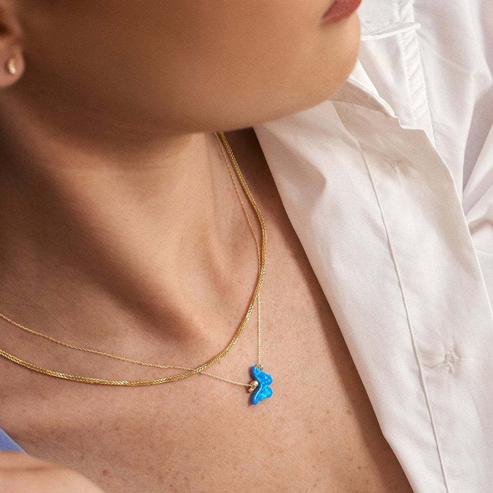 Collier pendentif papillon en opale bleue Olivenorma 