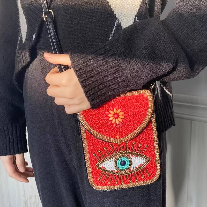 Sac pour téléphone portable Olivenorma en perles de style bohème avec motif Hamsa