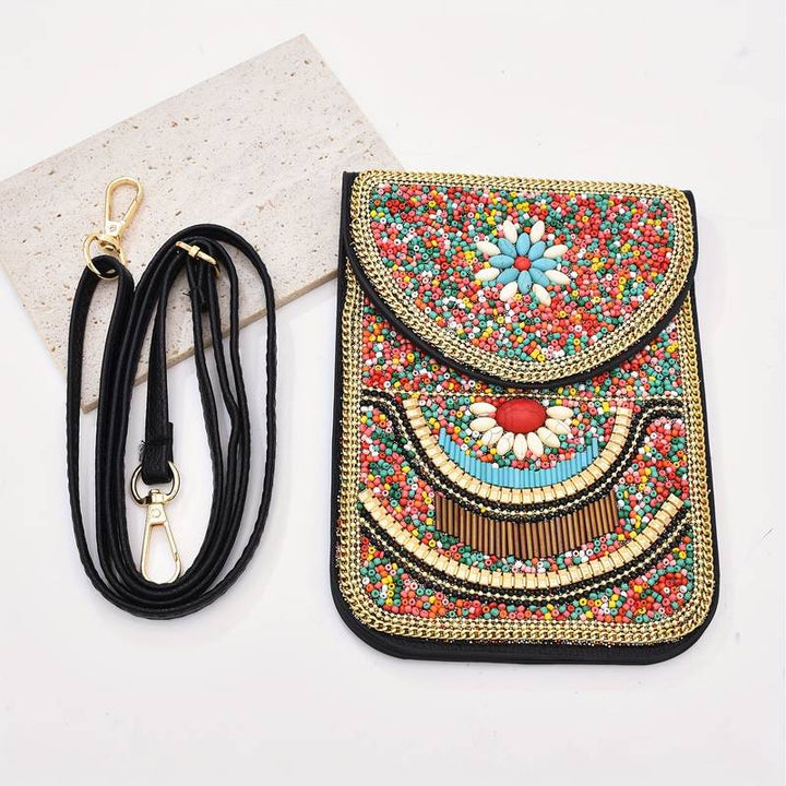 Sac à bandoulière pour téléphone portable avec perles de style ethnique Olivenorma