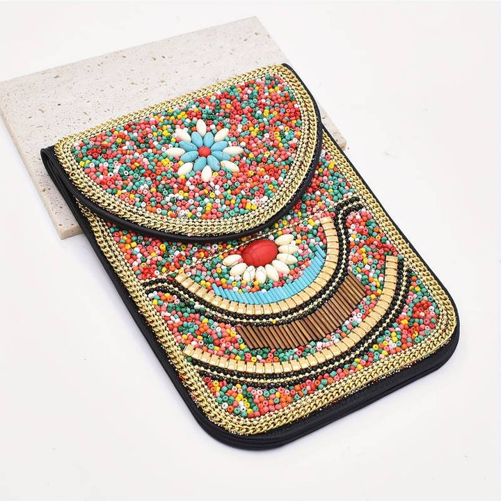 Sac à bandoulière pour téléphone portable avec perles de style ethnique Olivenorma
