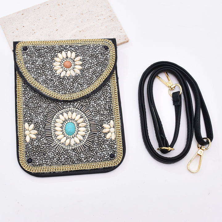 Sacoche pour téléphone portable Olivenorma en perles de riz turquoise