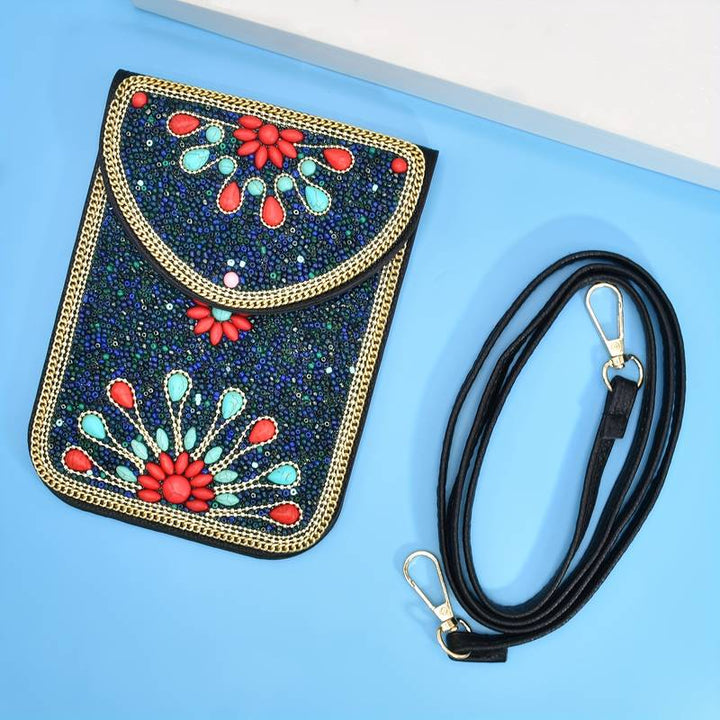 Sac à bandoulière pour téléphone portable avec perles de style ethnique Olivenorma