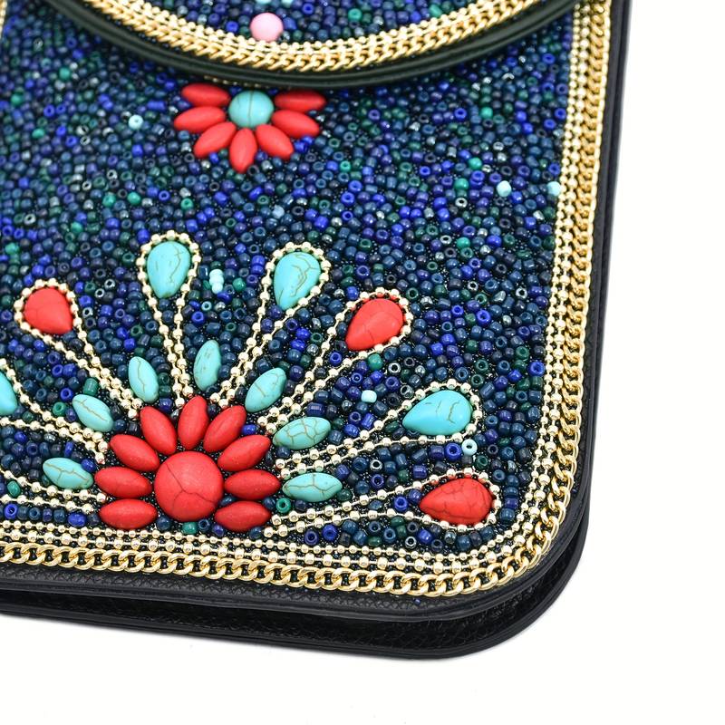 Sac à bandoulière pour téléphone portable avec perles de style ethnique Olivenorma