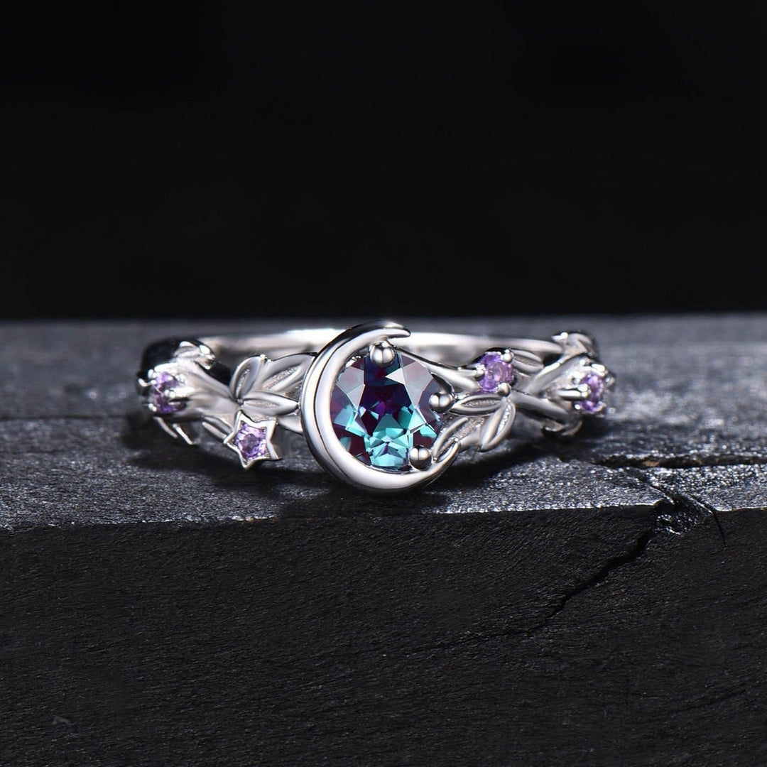 Bague de fiançailles Olivenorma Moon Star, améthyste et branche d'alexandrite à changement de couleur - Argent - 10 - image 4