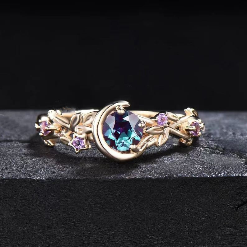 Bague de fiançailles Olivenorma Moon Star, améthyste et branche d'alexandrite à changement de couleur - Or - 10 - image 1