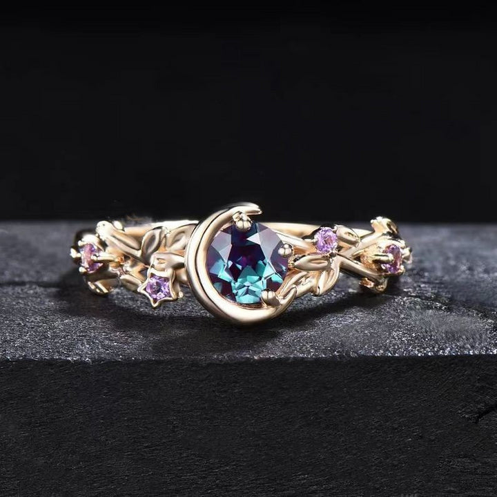 Bague de fiançailles Olivenorma Moon Star, améthyste et branche d'alexandrite à changement de couleur - Or - 10 - image 1