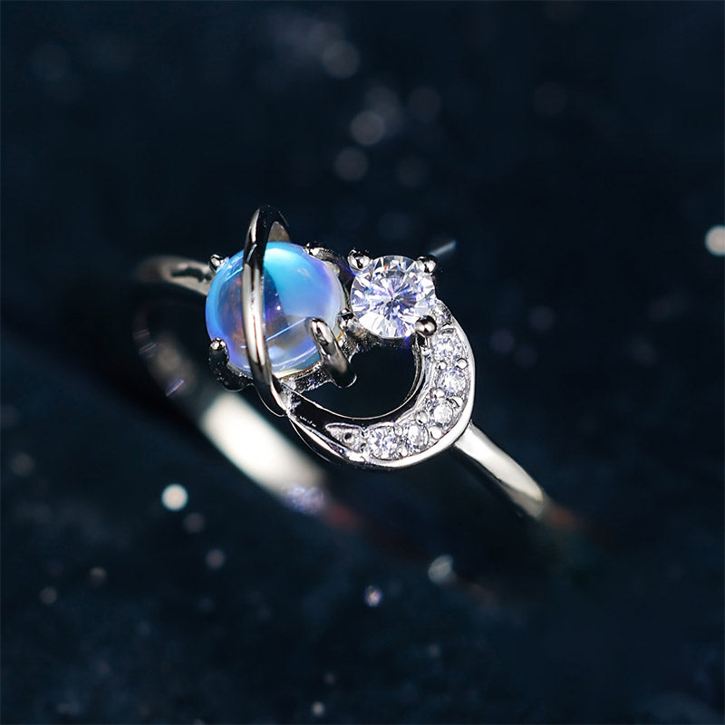 Olivenorma "The Pure Break" - Bague en pierre de lune Lune et planète