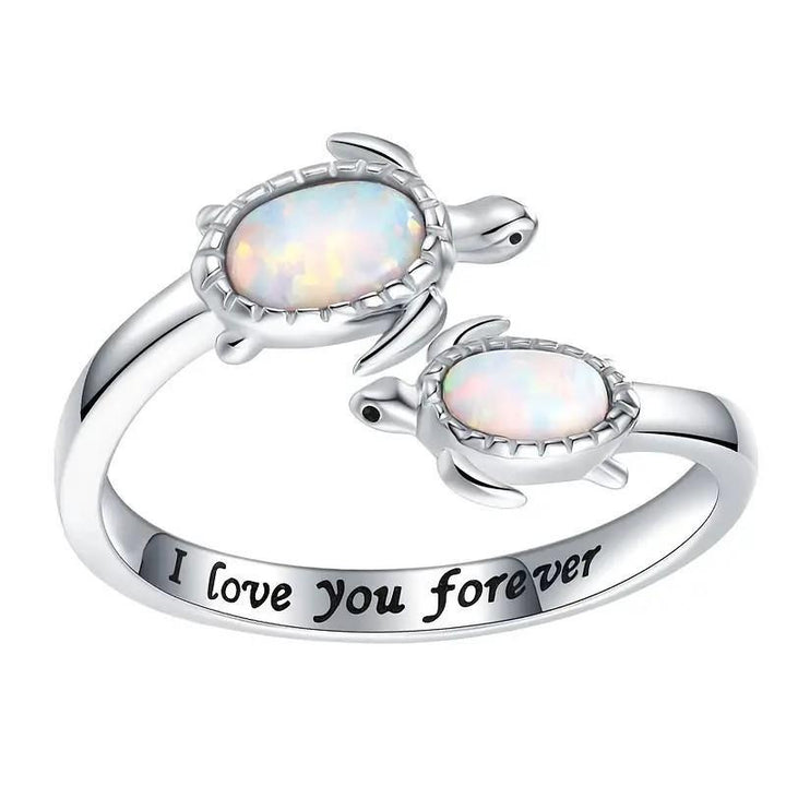 Bague plaquée opale à deux tortues Olivenorma "Je t'aime pour toujours"