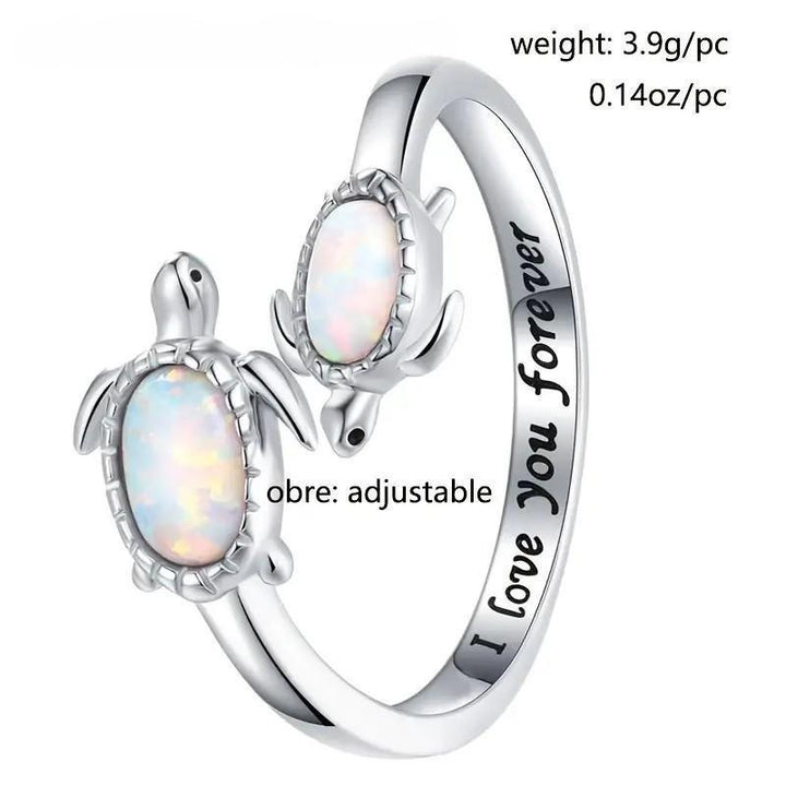 Bague plaquée opale à deux tortues Olivenorma "Je t'aime pour toujours"