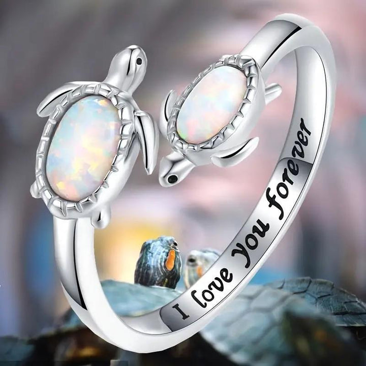Bague plaquée opale à deux tortues Olivenorma "Je t'aime pour toujours"