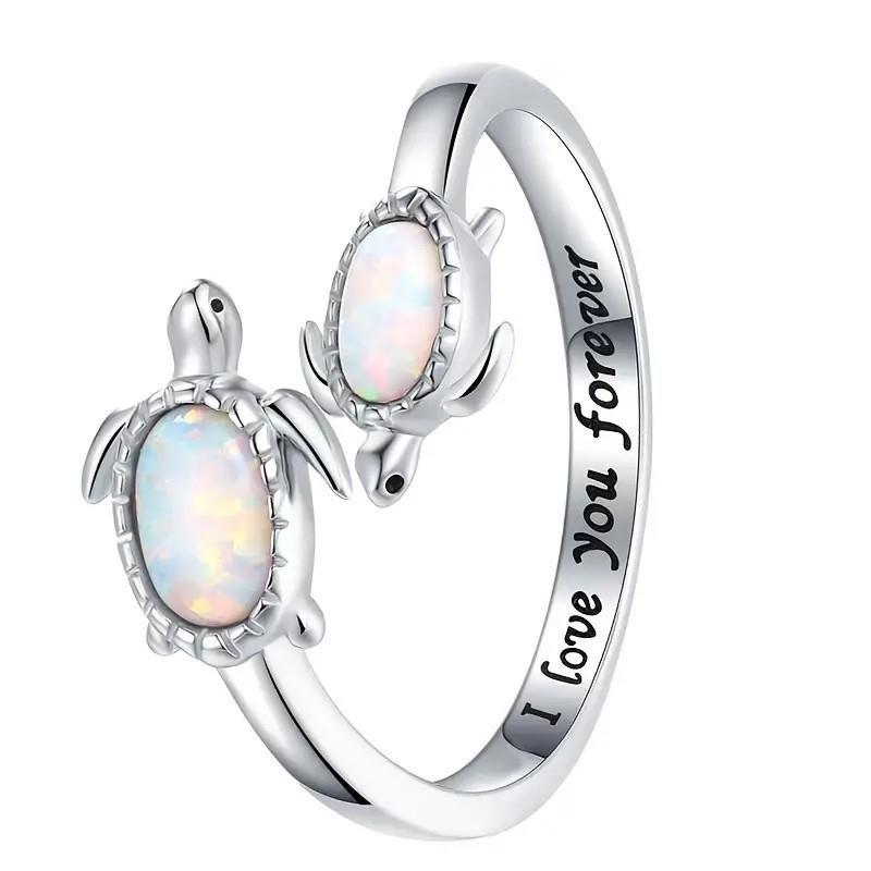 Bague plaquée opale à deux tortues Olivenorma "Je t'aime pour toujours"