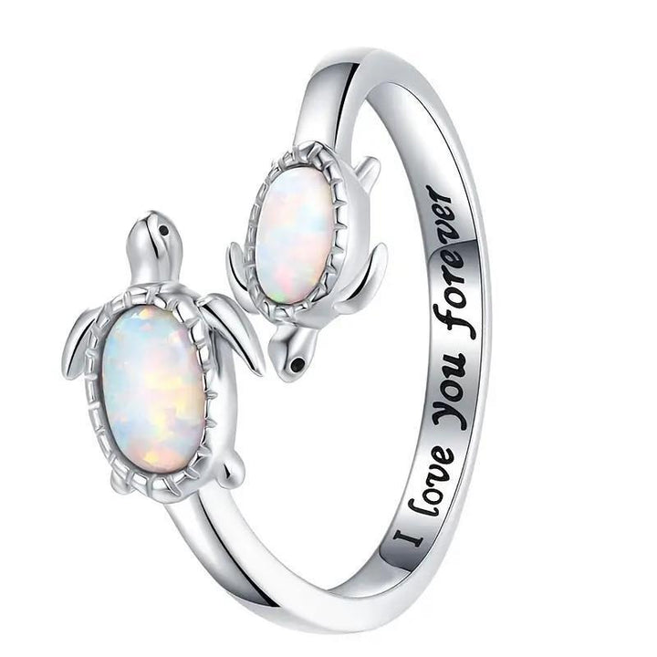 Bague plaquée opale à deux tortues Olivenorma "Je t'aime pour toujours"