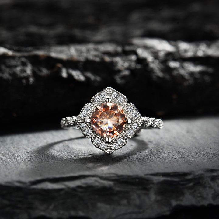 Bague ajustable en dentelle gravée en zircon rose abricot Olivenorma