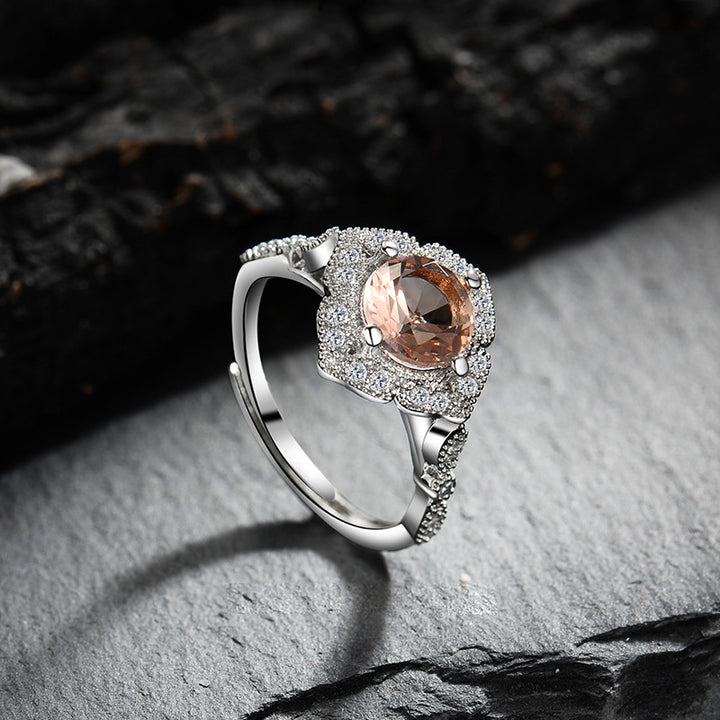 Bague ajustable en dentelle gravée en zircon rose abricot Olivenorma
