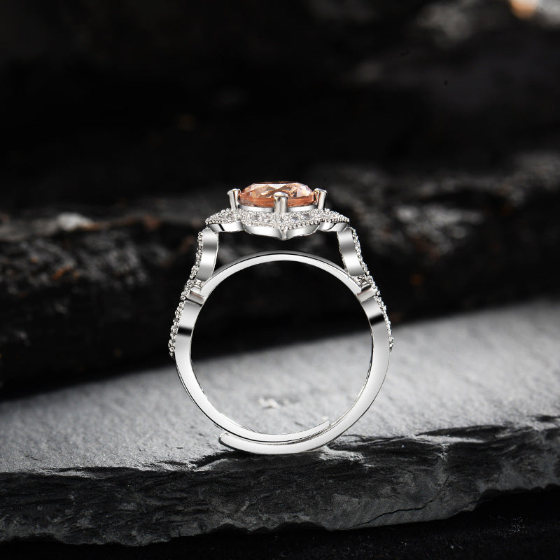 Bague ajustable en dentelle gravée en zircon rose abricot Olivenorma