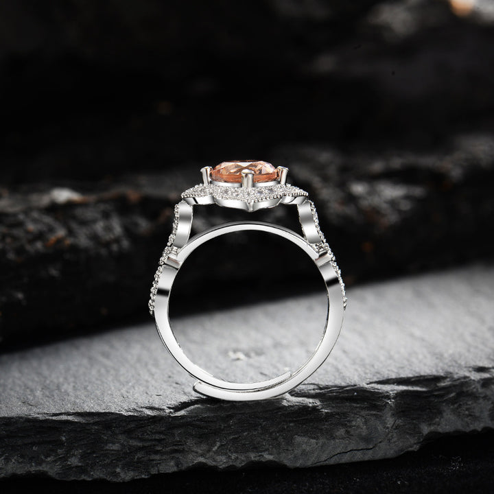 Bague ajustable en dentelle gravée en zircon rose abricot Olivenorma
