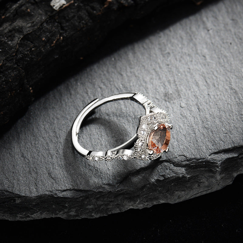 Bague ajustable en dentelle gravée en zircon rose abricot Olivenorma