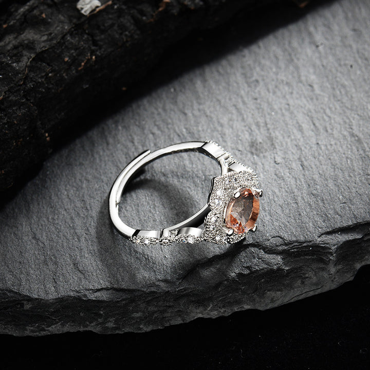 Bague ajustable en dentelle gravée en zircon rose abricot Olivenorma