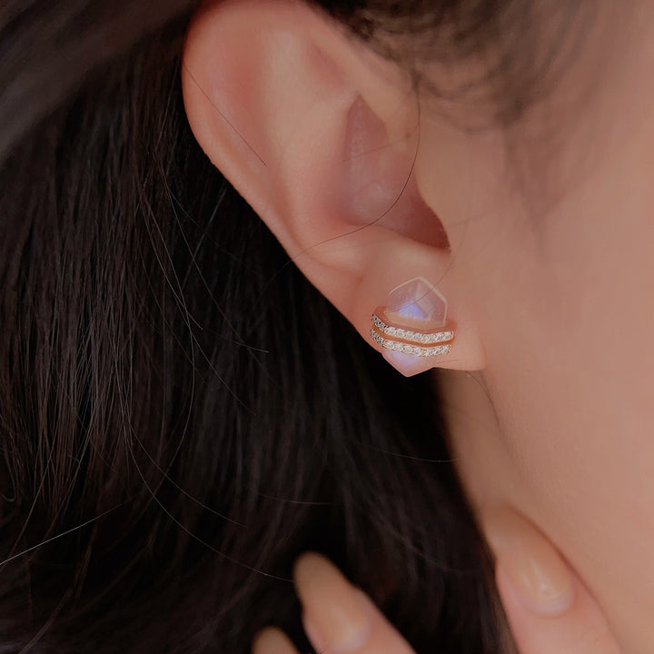 Boucles d'oreilles hexagonales Olivenorma en argent sterling S925 avec zircon blanc et pierre de lune
