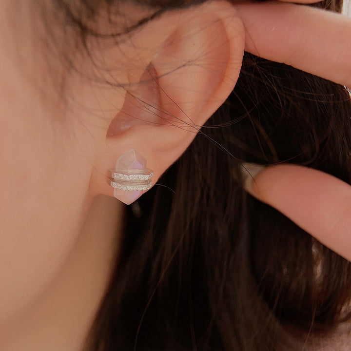 Boucles d'oreilles hexagonales Olivenorma en argent sterling S925 avec zircon blanc et pierre de lune