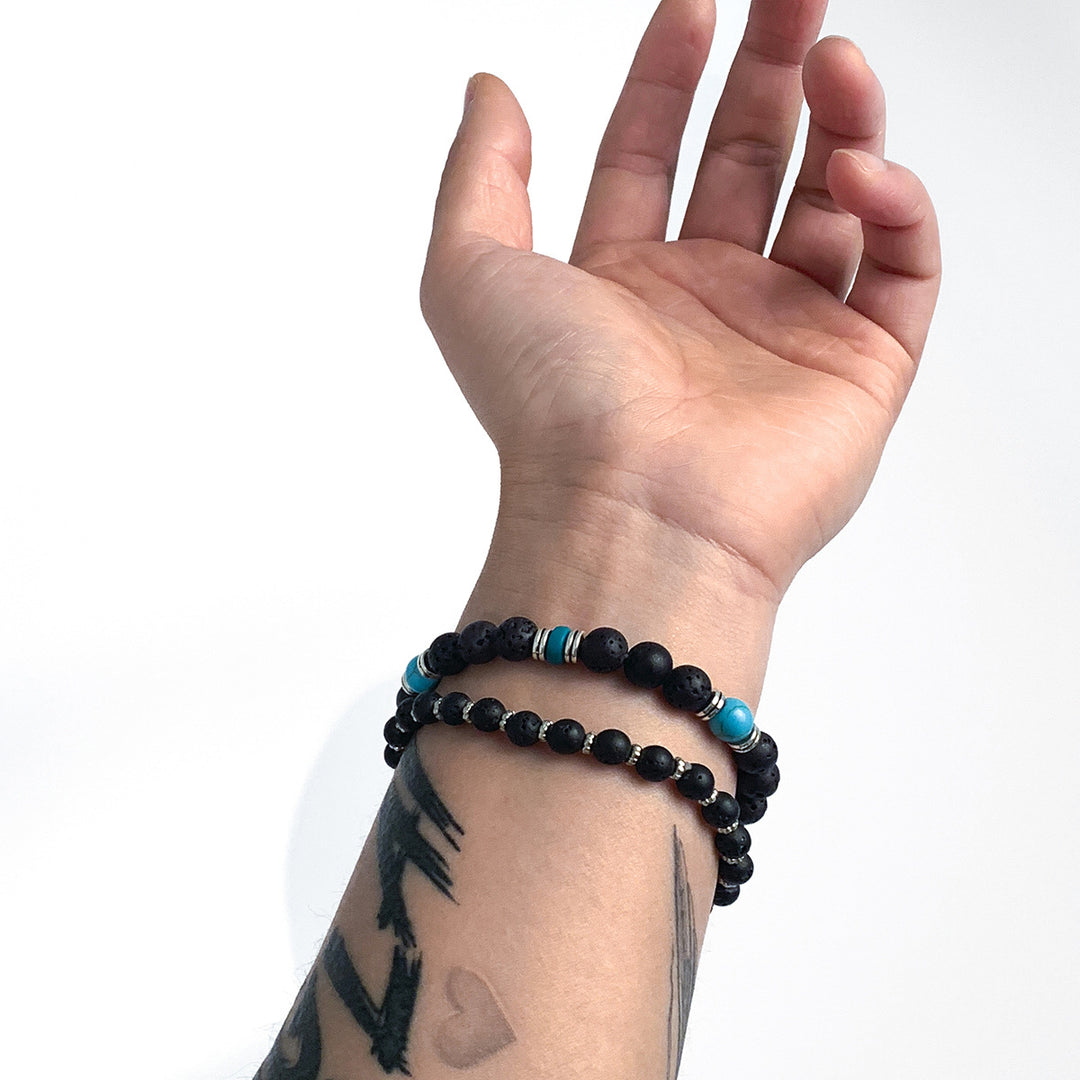 Ensemble de bracelets pour hommes en pierre de lave turquoise Olivenorma 