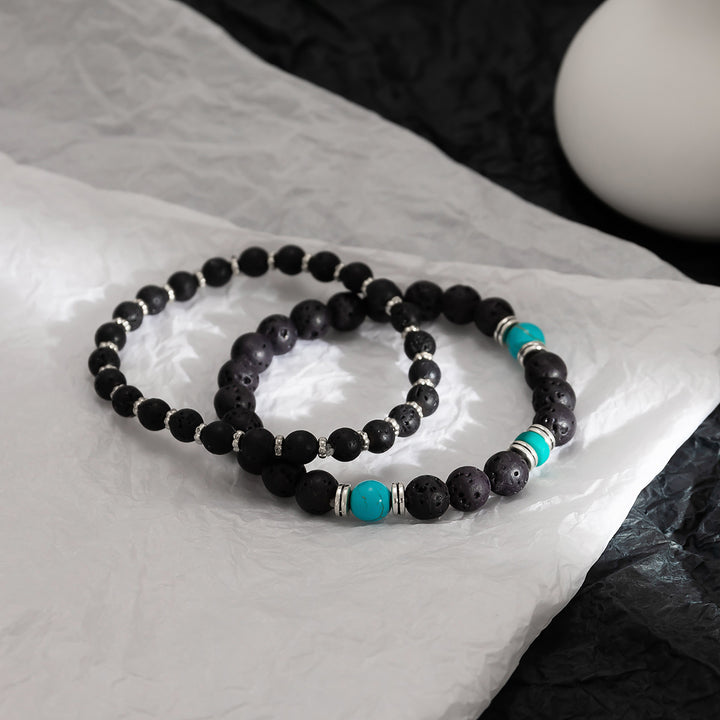 Ensemble de bracelets pour hommes en pierre de lave turquoise Olivenorma 