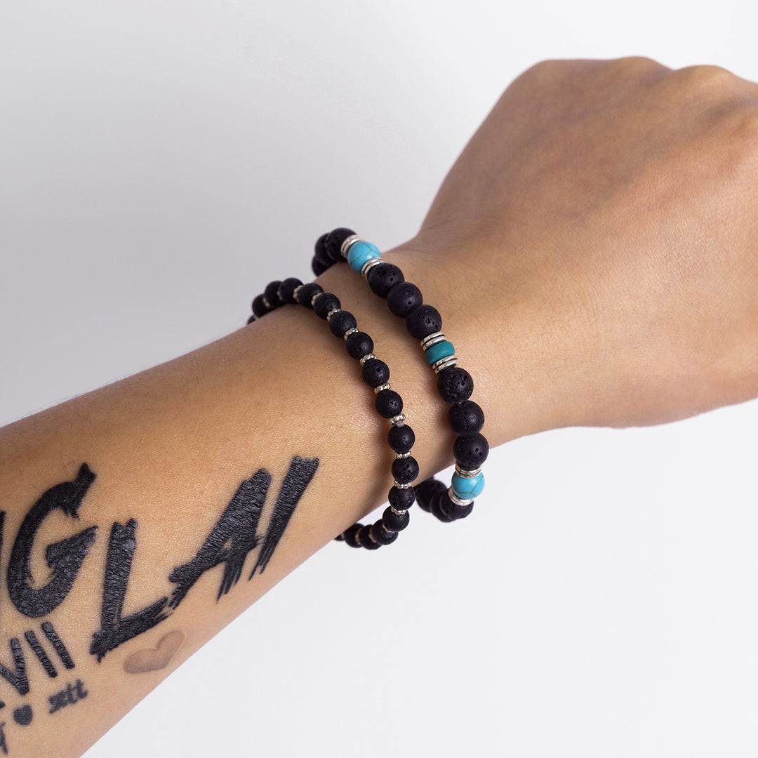 Ensemble de bracelets pour hommes en pierre de lave turquoise Olivenorma 