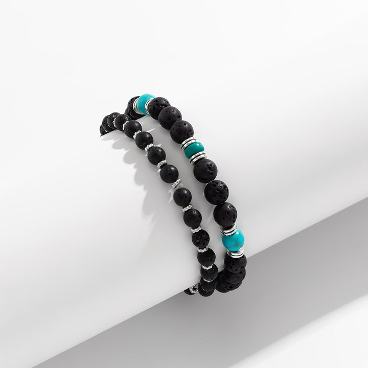 Ensemble de bracelets pour hommes en pierre de lave turquoise Olivenorma 