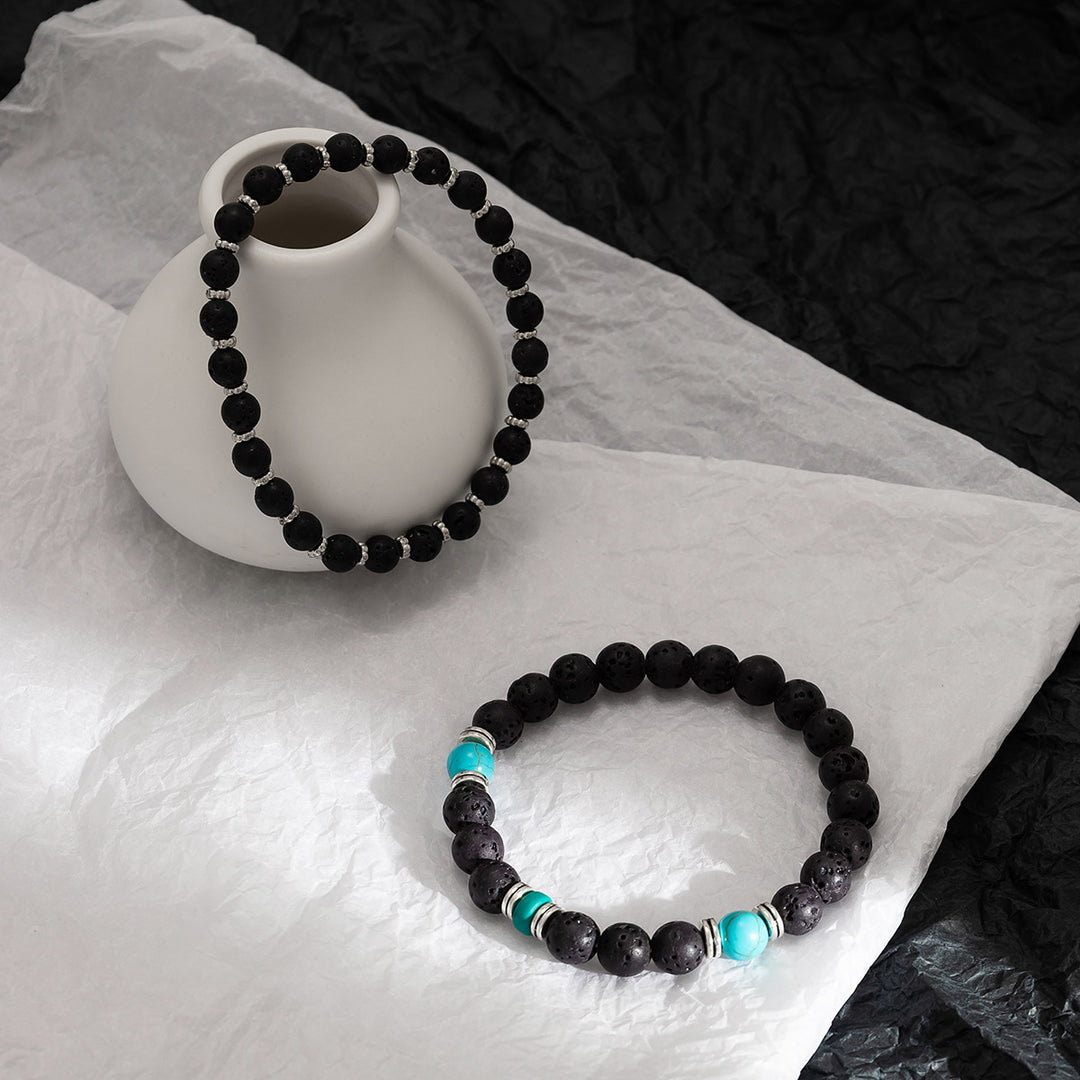 Ensemble de bracelets pour hommes en pierre de lave turquoise Olivenorma 