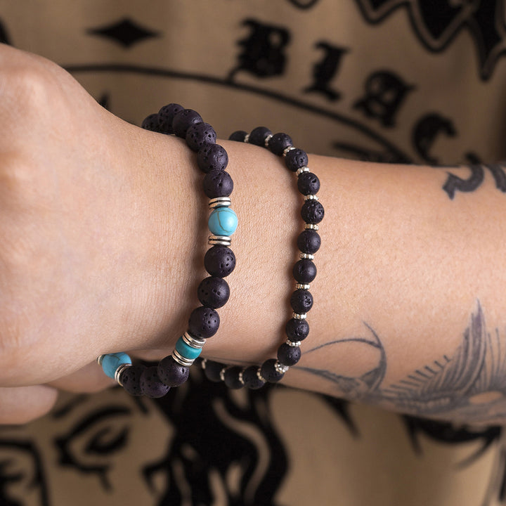 Ensemble de bracelets pour hommes en pierre de lave turquoise Olivenorma 