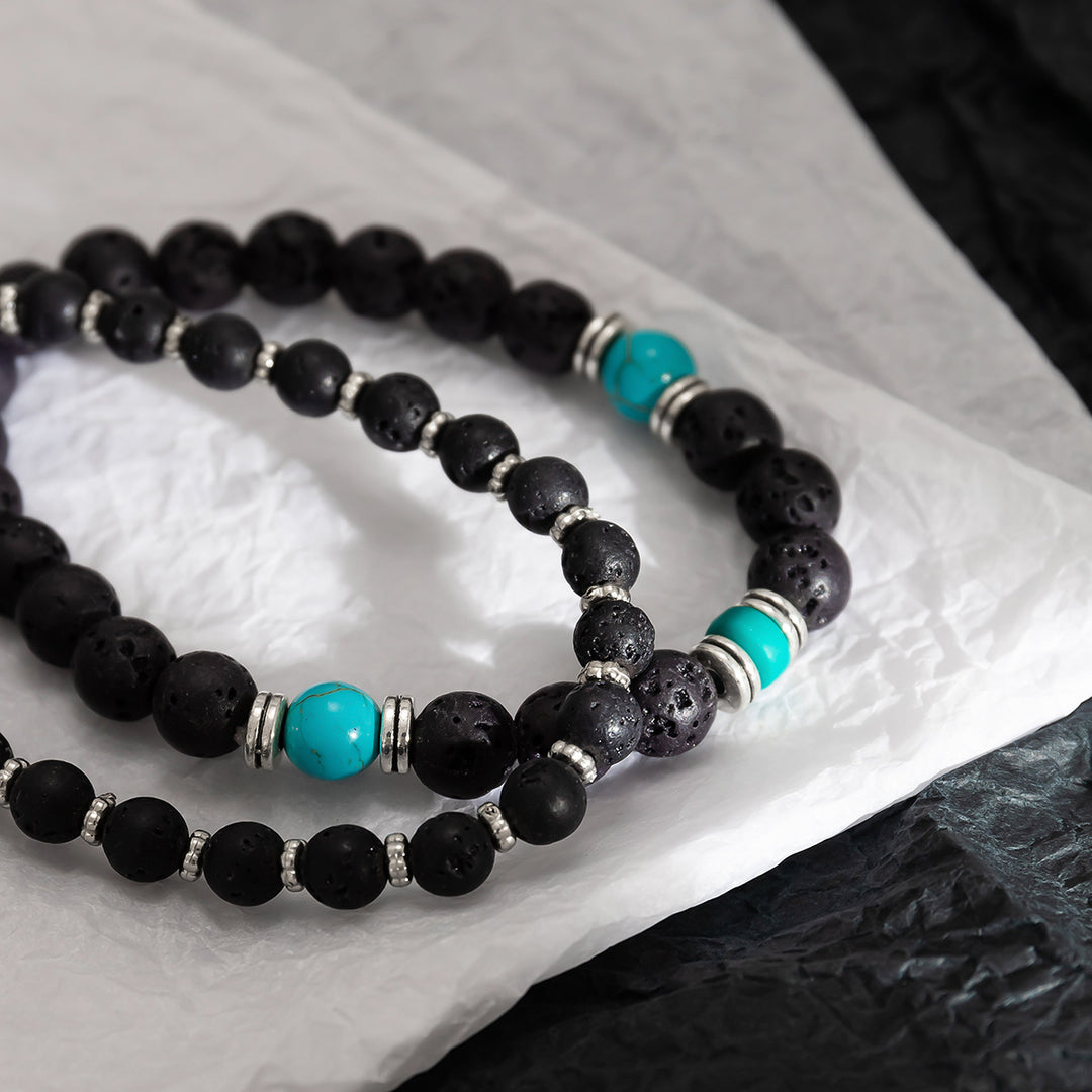 Ensemble de bracelets pour hommes en pierre de lave turquoise Olivenorma 