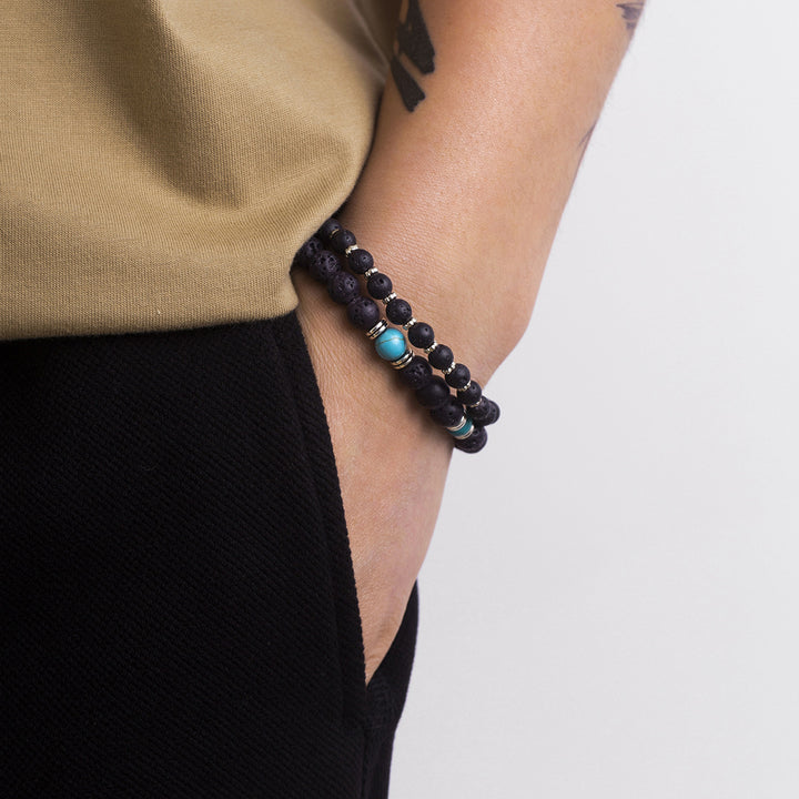 Ensemble de bracelets pour hommes en pierre de lave turquoise Olivenorma 