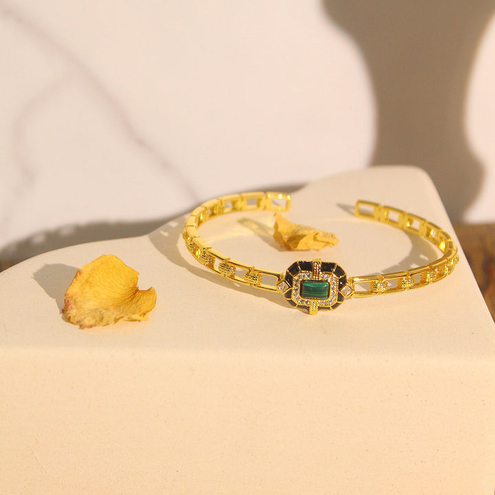Bracelet jonc ajustable de qualité supérieure en onyx noir et malachite Olivenorma