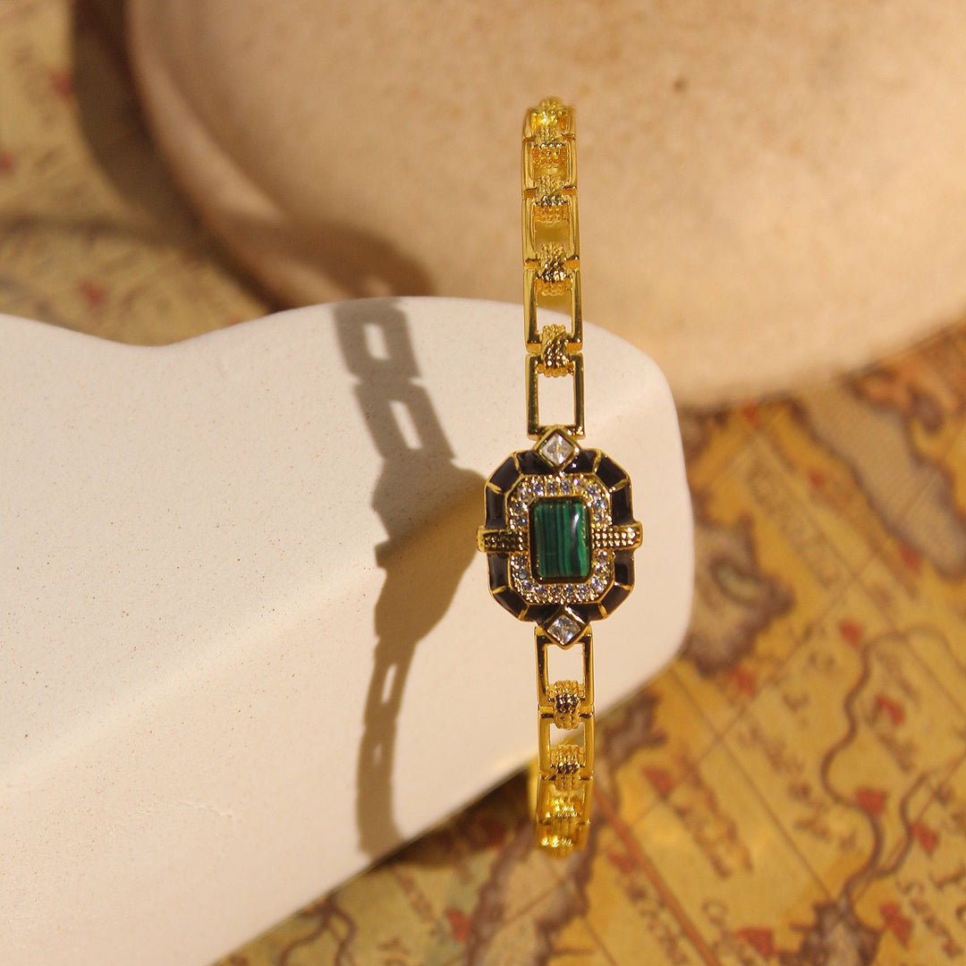 Bracelet jonc ajustable de qualité supérieure en onyx noir et malachite Olivenorma