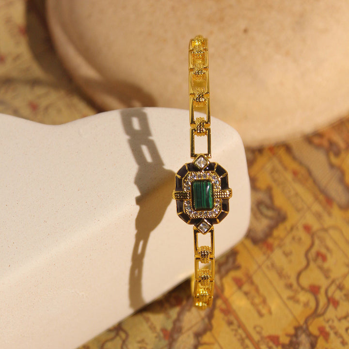 Bracelet jonc ajustable de qualité supérieure en onyx noir et malachite Olivenorma