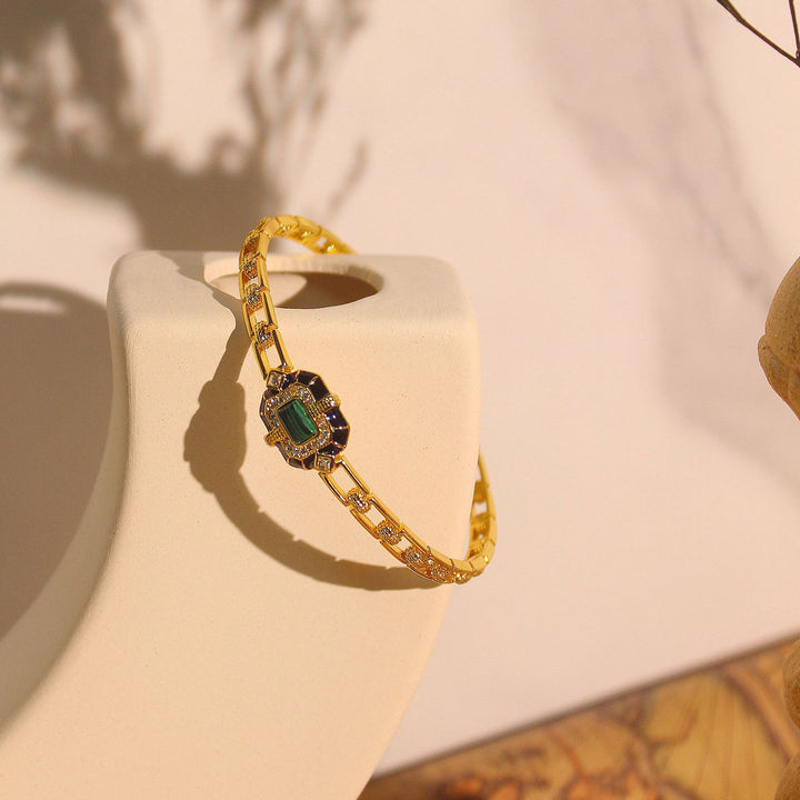 Bracelet jonc ajustable de qualité supérieure en onyx noir et malachite Olivenorma