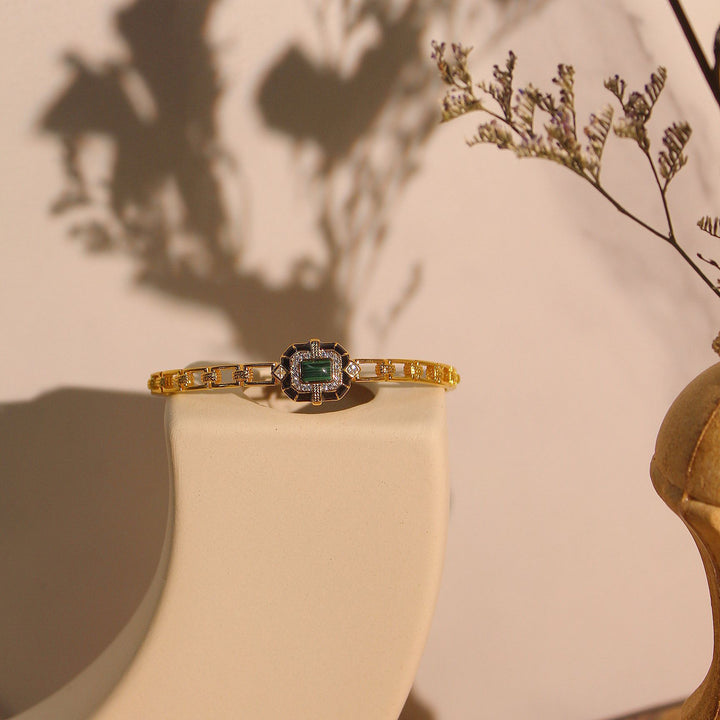 Bracelet jonc ajustable de qualité supérieure en onyx noir et malachite Olivenorma