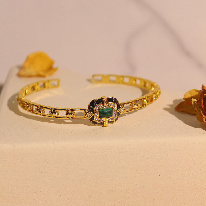 Bracelet jonc ajustable de qualité supérieure en onyx noir et malachite Olivenorma