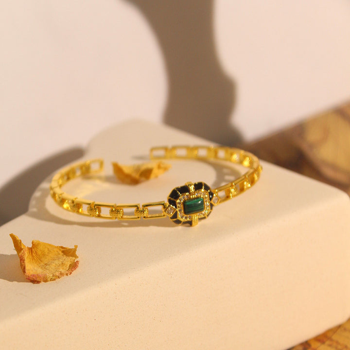Bracelet jonc ajustable de qualité supérieure en onyx noir et malachite Olivenorma