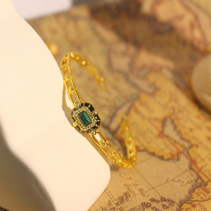 Bracelet jonc ajustable de qualité supérieure en onyx noir et malachite Olivenorma
